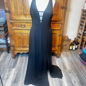 Wardrobe A Black Maxi Dress | Plunge Neckline | Open Ladder Back | Slit Size 12